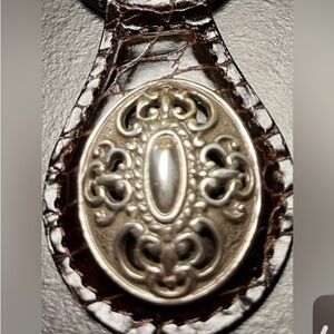 New Brighton Brown Leather Keychain with Silver Medallion